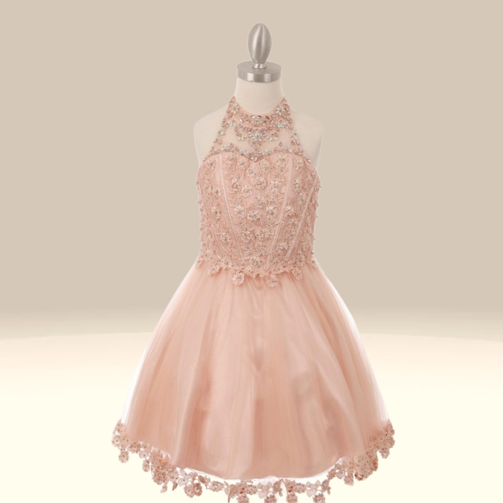 Blush beaded sequin short dress